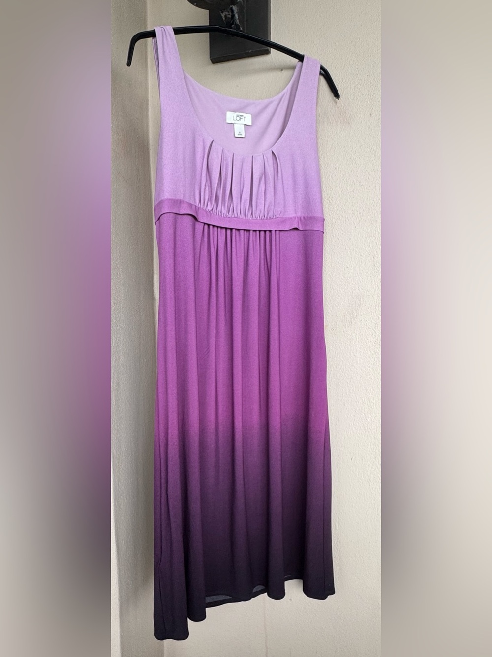 Ann Taylor LOFT Purple Ombre Knit Tank Dress Pleated Scoop Neck Knee Length 6